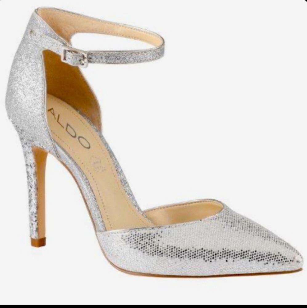Aldo Anklam Silver Anke Strap Dress Heels